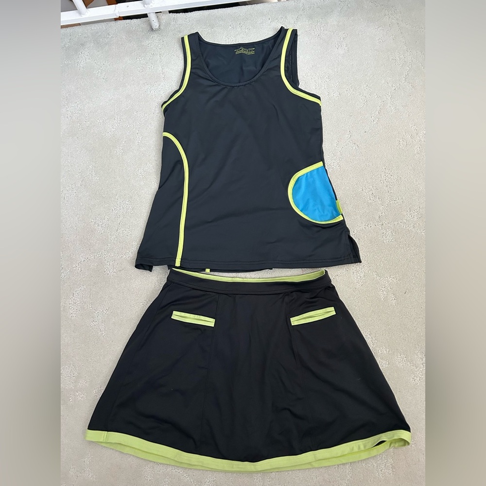Pure Lime Tennis Matching Black Set Top Size m Bottoms Size S Cute Sporty